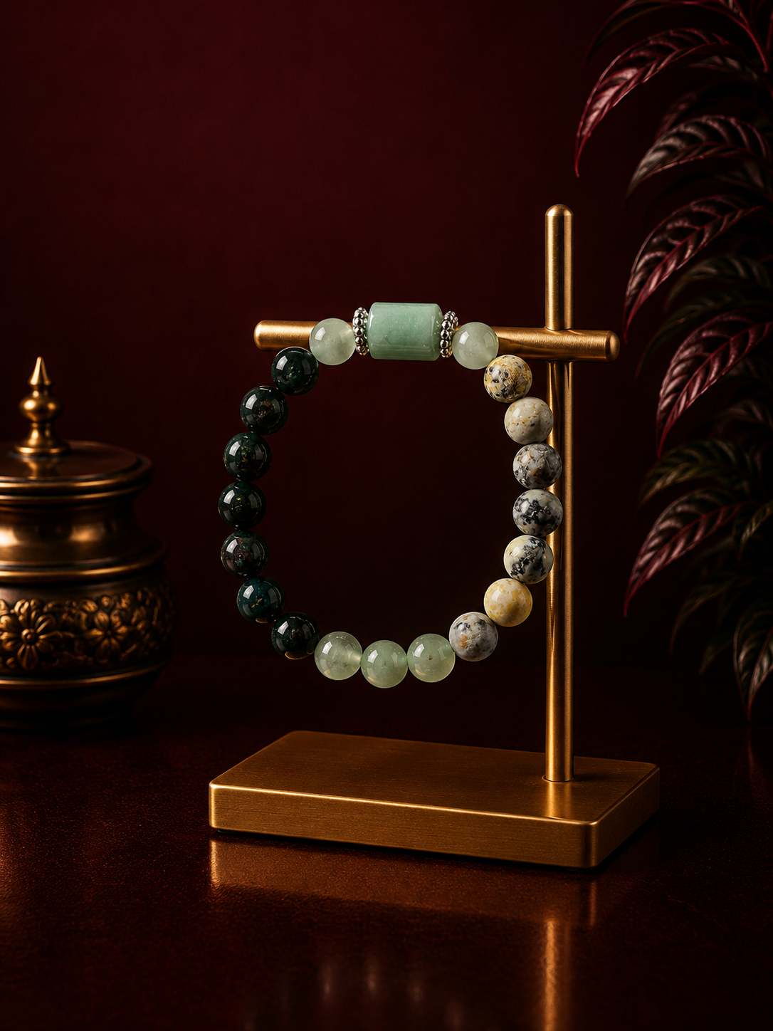 Overall Health crystal bracelet featuring green and natural gemstone beads for wellness, balance, vitality, and positive energy.