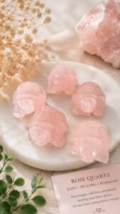 Natural Rose Quartz Turtle crystal for love, emotional healing, self-love, harmony, positive energy, Feng Shui, home décor, and crystal healing.