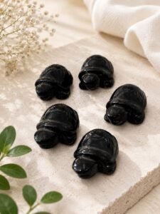 Natural Black Obsidian Turtle – Protection, Grounding & Feng Shui Crystal Tortoise
