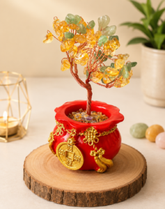 Premium Citrine & Green Aventurine Crystal Money Tree in Wealth Pot