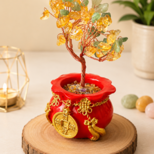 Premium Citrine & Green Aventurine Crystal Money Tree in Wealth Pot