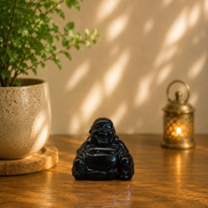 Laughing Buddha Statue – Black Obsidian Crystal